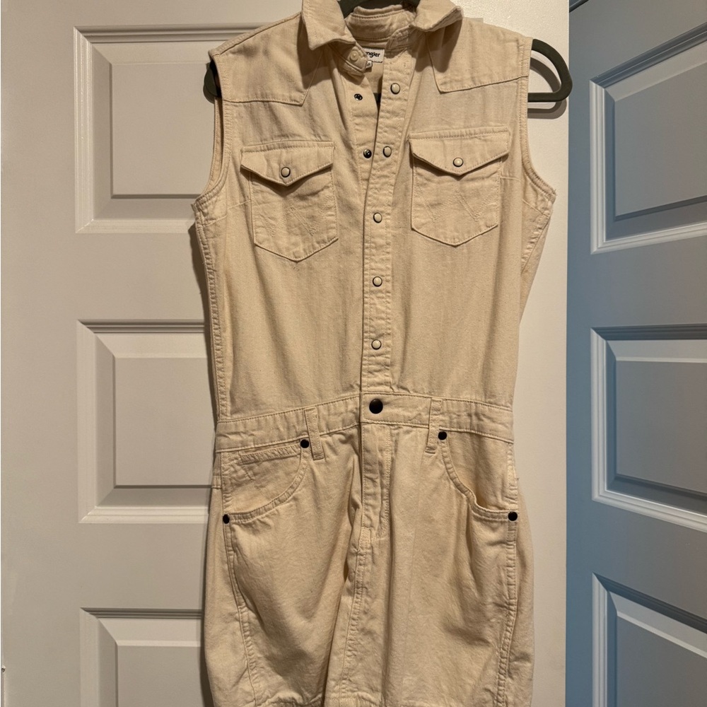 Wrangler Sleeveless Denim Mini Dress in Cream